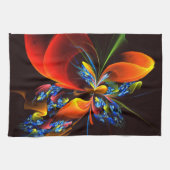 Linge De Cuisine Blue Orange Floral Moderne Art Abstrait Motif #03 (Horizontal)