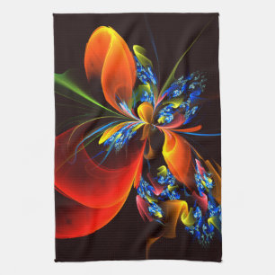 Linge De Cuisine Blue Orange Floral Moderne Art Abstrait Motif #03