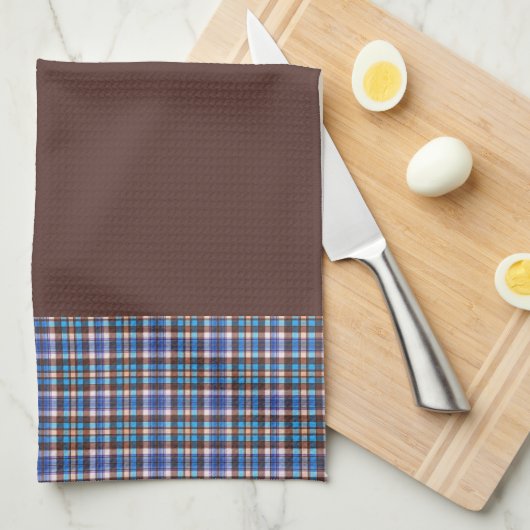 Linge De Cuisine Blue Plaid Borders on Brown (Quart Plié)