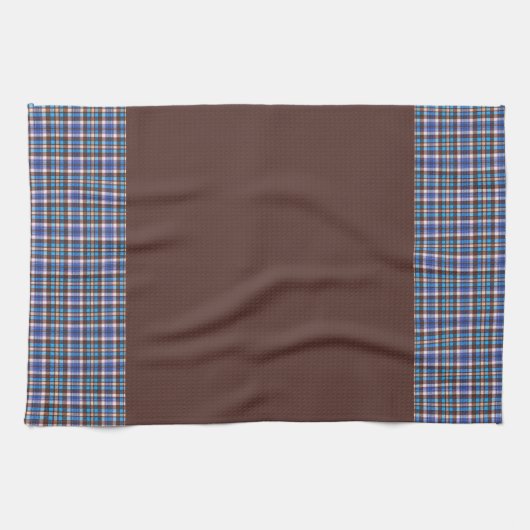 Linge De Cuisine Blue Plaid Borders on Brown (Horizontal)