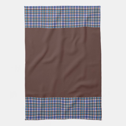 Linge De Cuisine Blue Plaid Borders on Brown (Vertical)