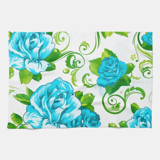 Linge De Cuisine Blue Roses White (Horizontal)