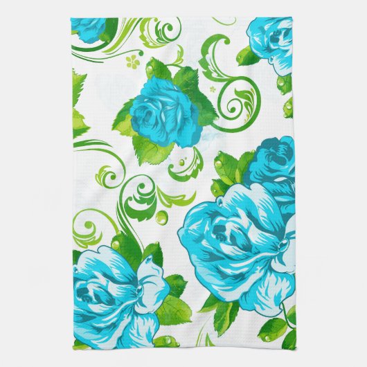 Linge De Cuisine Blue Roses White (Vertical)