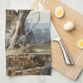 Linge De Cuisine Blue Sepia BrownToile Ferme Campagne (Quart Plié)