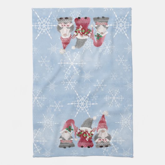 Linge De Cuisine Blue Snowflakes Gnomes Love Joy Peace Aquarelle (Vertical)