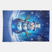 Linge De Cuisine Blue Snowman Snowflakes Holiday Kitchen Towel (Horizontal)
