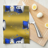 Linge De Cuisine Blue Snowman sur Gold Christmas (Quart Plié)