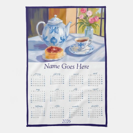 Linge De Cuisine Blue Teapot & Pastry 2026 Calendar Tea Towel (Vertical)