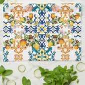 Linge De Cuisine Blue tiles Mediterranean Floral  (Plié)