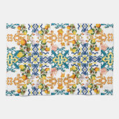Linge De Cuisine Blue tiles Mediterranean Floral  (Horizontal)
