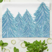 Linge De Cuisine Blue Winter Forest Tree Aquarelle Noël Kitc (Plié)
