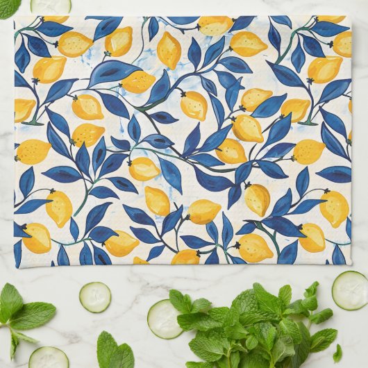 Linge De Cuisine Blue & Yellow Lemon Kitchen Towel (Plié)
