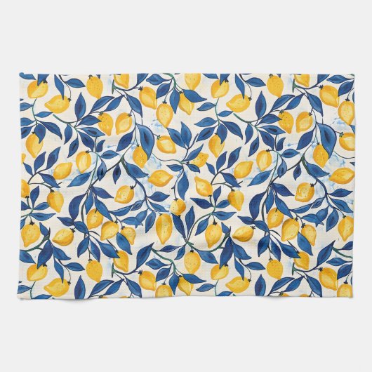 Linge De Cuisine Blue & Yellow Lemon Kitchen Towel (Horizontal)