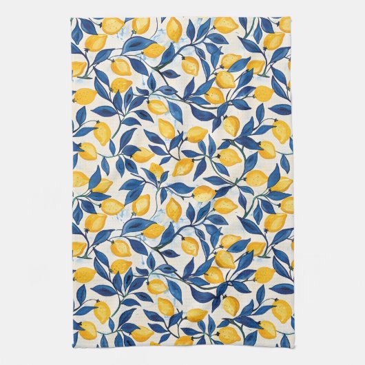 Linge De Cuisine Blue & Yellow Lemon Kitchen Towel (Vertical)