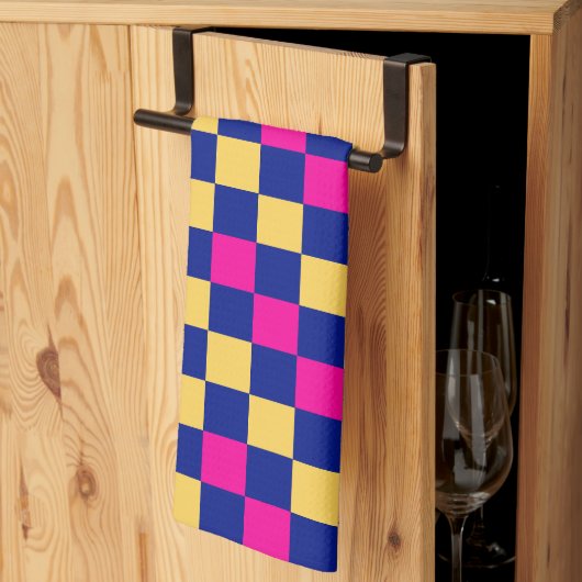 Linge De Cuisine Blue Yellow Pink Checkered Pattern Design  (Pliage en tiers)
