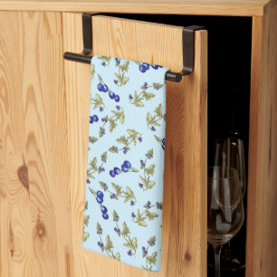 Linge De Cuisine Blueberries Stemmed Feuille Sky Blue Arrière - pla