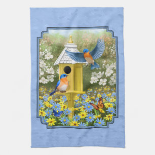 Linge De Cuisine Bluebirds et Hexagon Birdhouse Blue