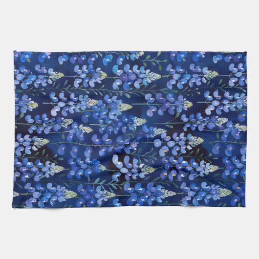 Linge De Cuisine Bluebonnets - Fleurs Texas Bleu foncé (Horizontal)