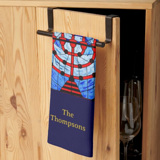 Linge De Cuisine Blues personnalisées Rouges Jaunes Hanoukka (Pliage en tiers)