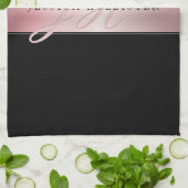 Linge De Cuisine Blush Élégant Faux Or Rose | Nom & Initiales (Plié)
