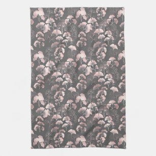 Linge De Cuisine Blush Ginkgo Luxe – Botanique dorée sur fond noir