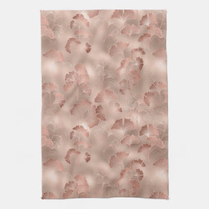 Linge De Cuisine Blush Rose Gold Ginkgo Feuilles Élégant Botanique