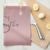 Linge De Cuisine Blush Rose Gold Glitter Drip Tendance Monogramme (Quart Plié)
