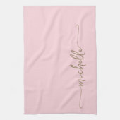 Linge De Cuisine Blush Rose Monogramme Nom Calligraphie Script Or (Vertical)