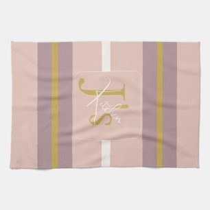 Linge De Cuisine Blush rose or personnalisé avec rayure dorée chic 