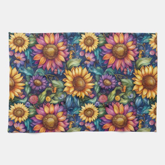 Linge De Cuisine Bohème Floral Dreamscape Vibrant Motif (Horizontal)