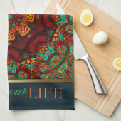 Linge De Cuisine Bohème Mandala Gold+Serviette de devis Turquoise (Quart Plié)