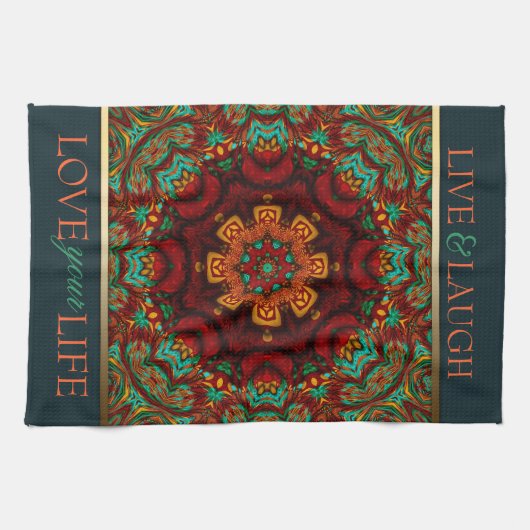 Linge De Cuisine Bohème Mandala Gold+Serviette de devis Turquoise (Horizontal)