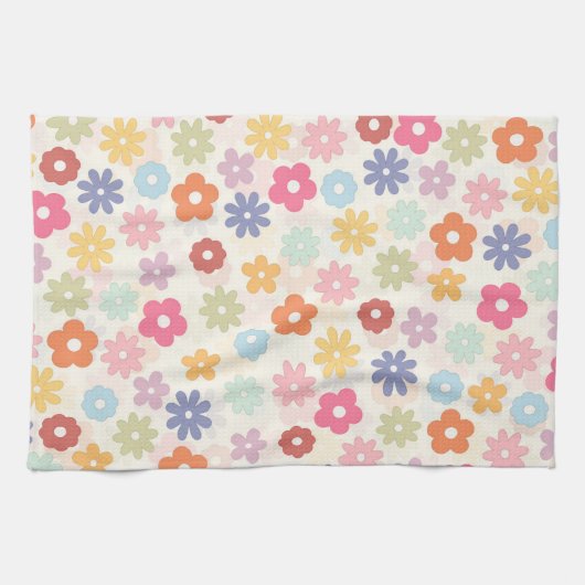 Linge De Cuisine Boho 70's Retro Daisy Flowers (Horizontal)