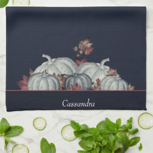 Linge De Cuisine Boho automne bleu blanc aquarelle citrouille autom