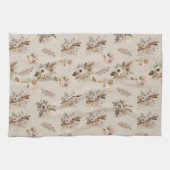 Linge De Cuisine Boho Beige Vert Rose Floral Feuilles Botaniques (Horizontal)