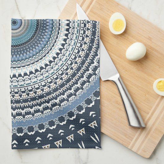 Linge De Cuisine Boho bleu Bohême Mandala   (Quart Plié)