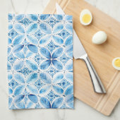 Linge De Cuisine Boho Blue Blanc Floral Abstrait (Quart Plié)