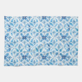 Linge De Cuisine Boho Blue Blanc Floral Abstrait (Horizontal)