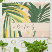 Linge De Cuisine Boho Blush Green Tropical Palm Plage Feuille (Plié)