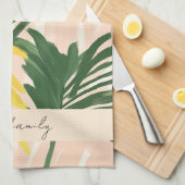 Linge De Cuisine Boho Blush Green Tropical Palm Plage Feuille (Quart Plié)