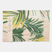 Linge De Cuisine Boho Blush Green Tropical Palm Plage Feuille (Horizontal)