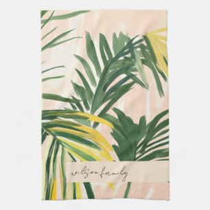 Linge De Cuisine Boho Blush Green Tropical Palm Plage Feuille