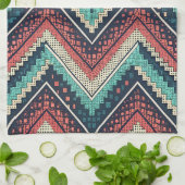 Linge De Cuisine Boho Chevron Motif | Zigzag turquoise, corail et c (Plié)