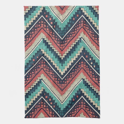 Linge De Cuisine Boho Chevron Motif | Zigzag turquoise, corail et c (Vertical)