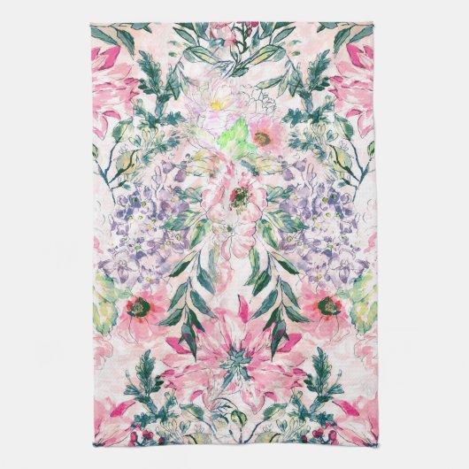 Linge De Cuisine Boho Chic rose Floral Aquarelle Botanique (Vertical)