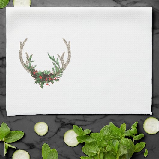Linge De Cuisine Boho Deer Antlers | Floral de Noël rouge rustique