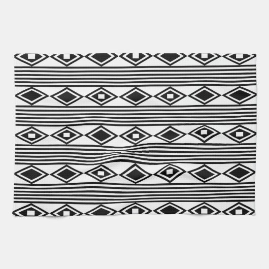 Linge De Cuisine Boho Diamonds Grandes Blancs Noirs (Horizontal)