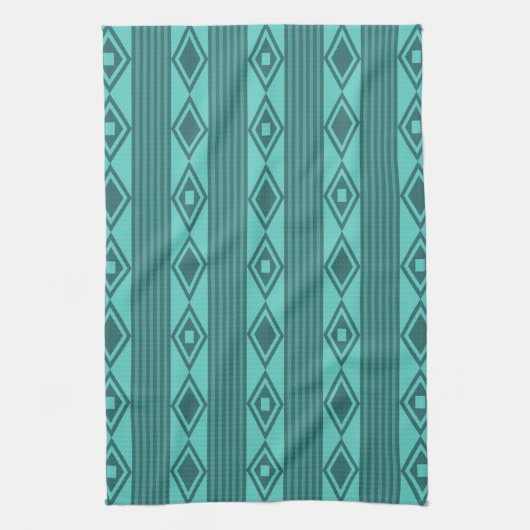 Linge De Cuisine Boho Diamonds Gris Turquoise (Vertical)