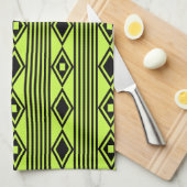 Linge De Cuisine Boho Diamonds Stripes Black Chartreuse (Quart Plié)