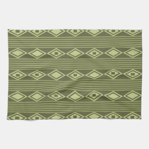 Linge De Cuisine Boho Diamonds Stripes Olive Green